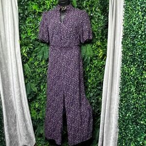 London Times‎ Jumpsuit Size 16 Womens Purple Floral Print Wide Leg 3269